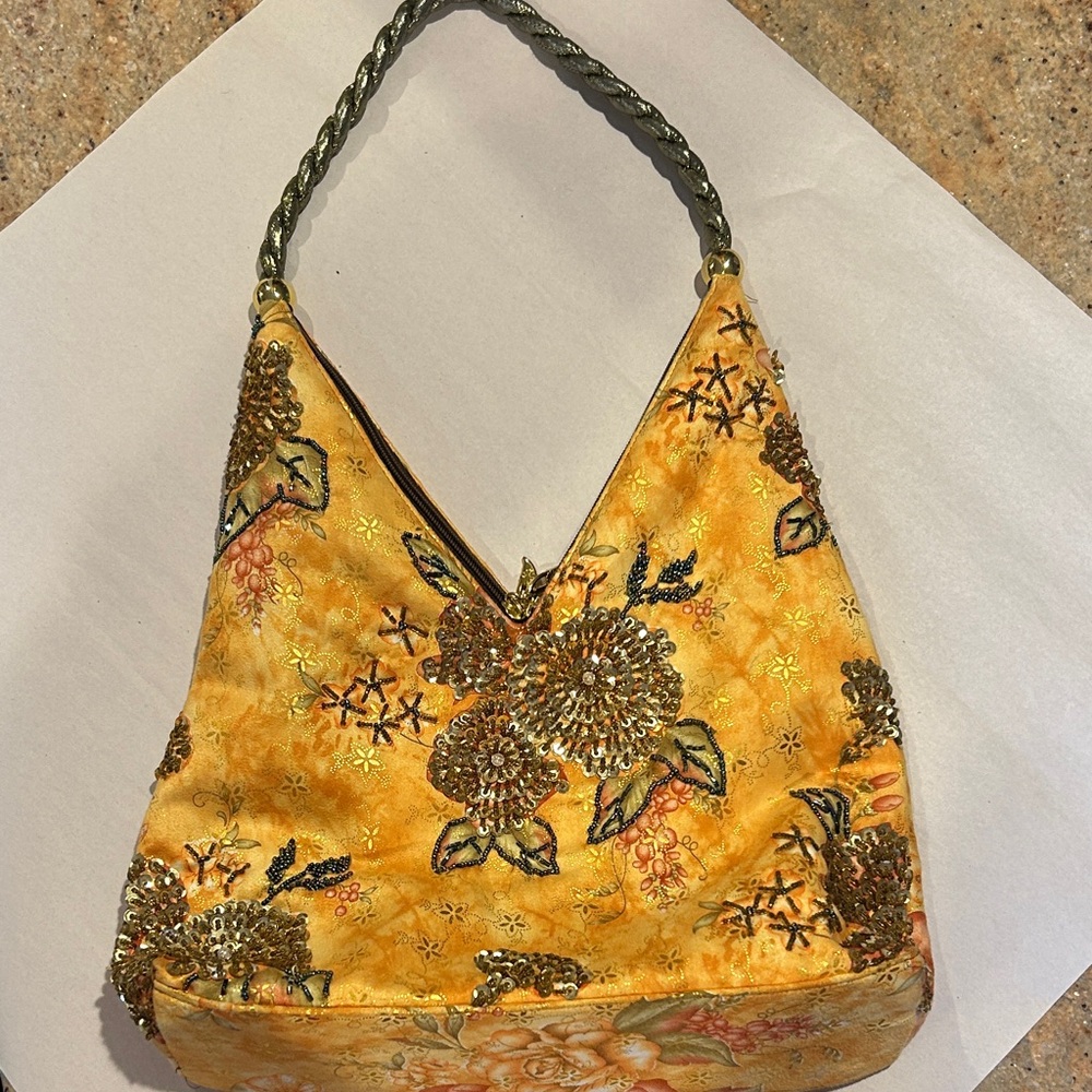 Cato Yellow Floral sequined Embroidered Hobo Bag